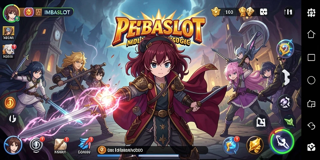 Screenshot IMBASLOT menampilkan pertarungan karakter anime yang dinamis dan penuh warna.
