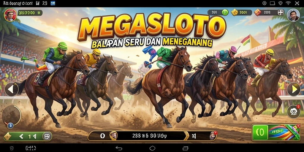 Tampilan gameplay MEGASLOTO yang mengesankan saat balapan.