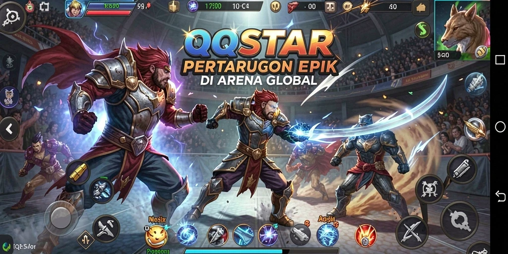 Screenshot menampilkan aksi pertarungan intens dalam game QQSTAR.