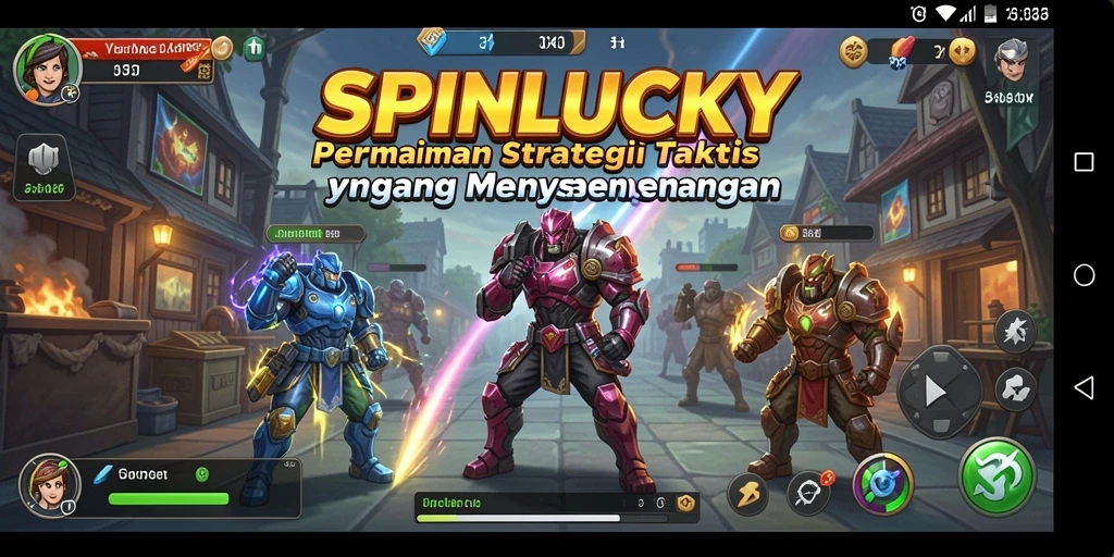 Tangkapan layar utama SPINLUCKY yang menunjukkan aksi pertempuran strategis.