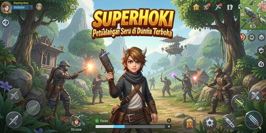 Screenshot menunjukkan petualangan seru dalam dunia terbuka SUPERHOKI.